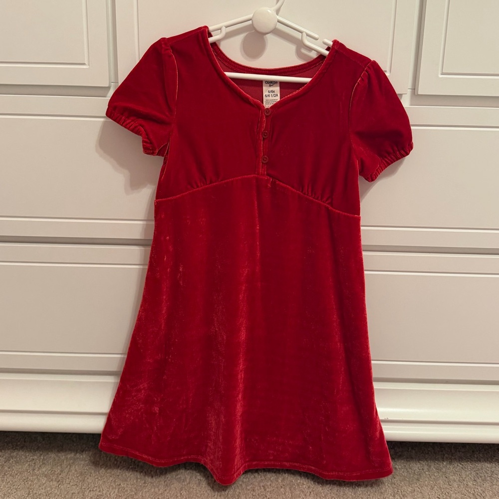 Oshkosh B’Gosh girls red velvet puff sleeve dress size 6x